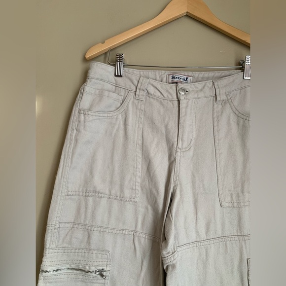 Los Angeles Sixty Six Off White tan Wide Leg Light Weight Cargo Pants Size 9 - Picture 5 of 10